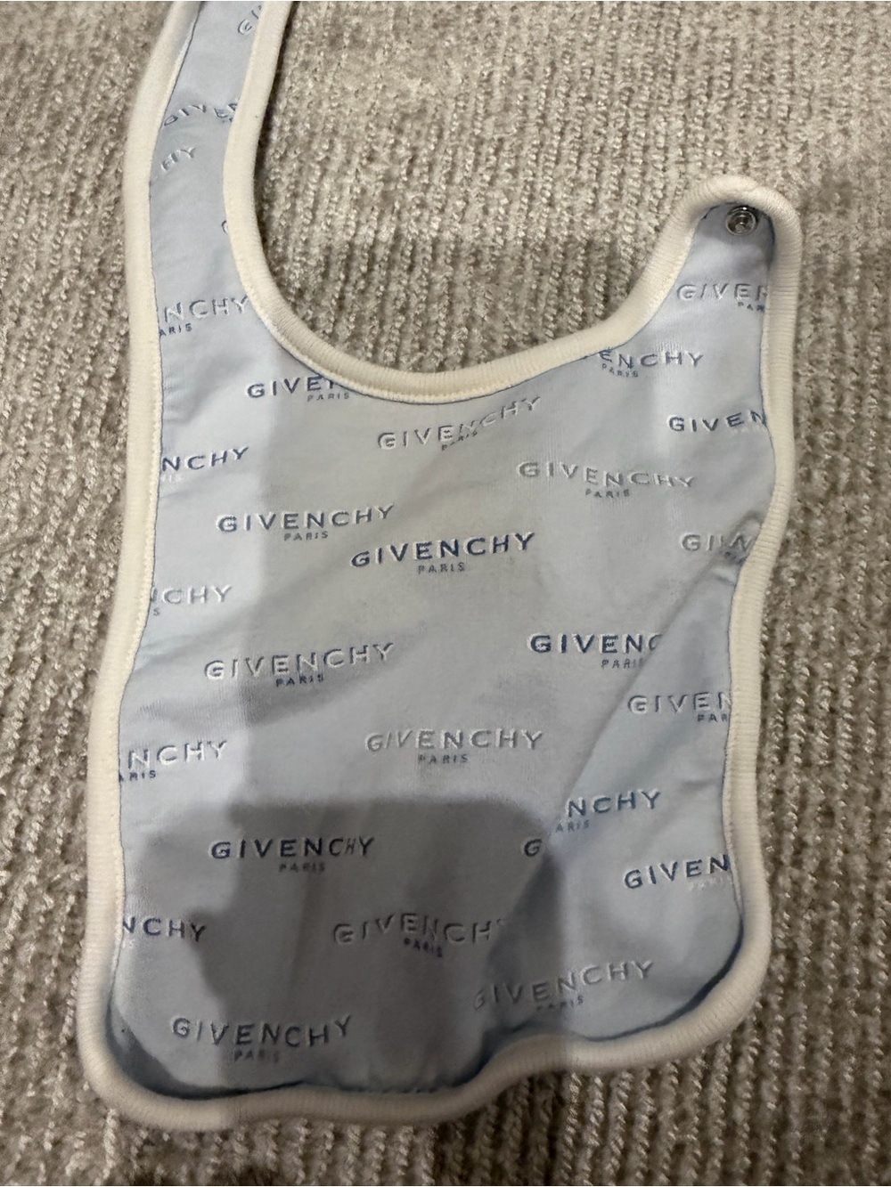 Givenchy Light Blue Logo Baby Bib with White Trim